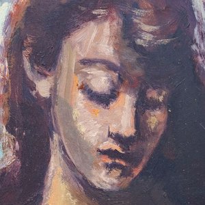Pintura "Maternidad" de Eduardo Amezaga - Óleo 61x45 cm - imagen 2