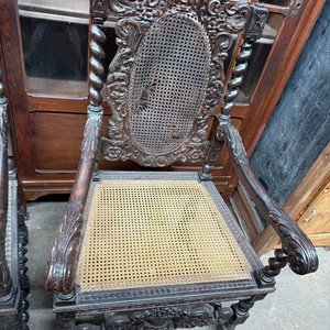 Juego de 2 Sillones Antiguos de Madera Tallada con Esterilla - imagen 4