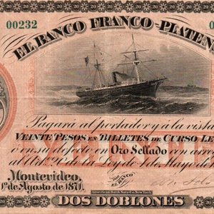 Billete de 20 Pesos "El Banco Franco Platense" - 2 Doblonés - 1871 - imagen 2