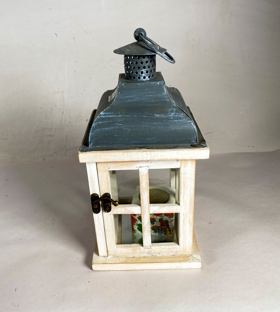 Farol Portavelas Vintage de Madera y Chapa