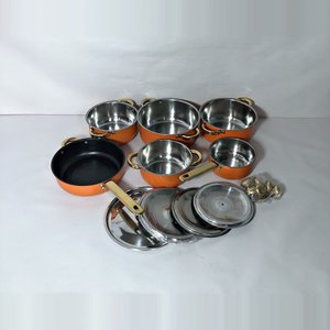 Juego de Batería de Cocina Esmaltada Naranja con Interior Antiadherente y Asas Doradas - imagen 1