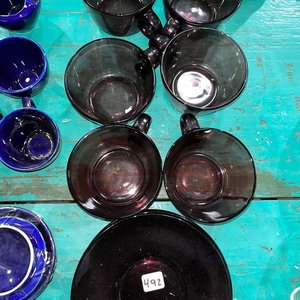 Juego de 6 Tazas con Plato de Vidrio Morado Oscuro - imagen 2
