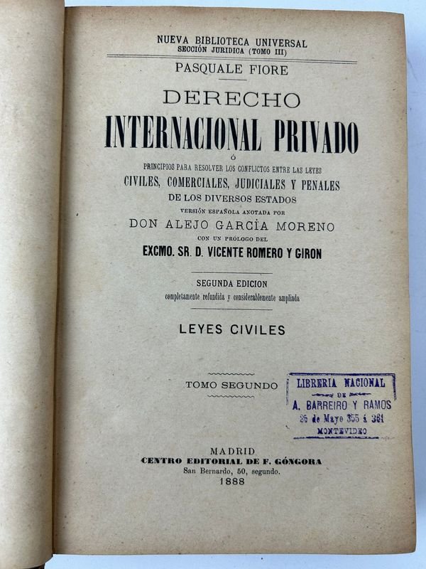 Tomo de Derecho Civil Internacional - Pasquale Fiore - Madrid 1888 - imagen 3