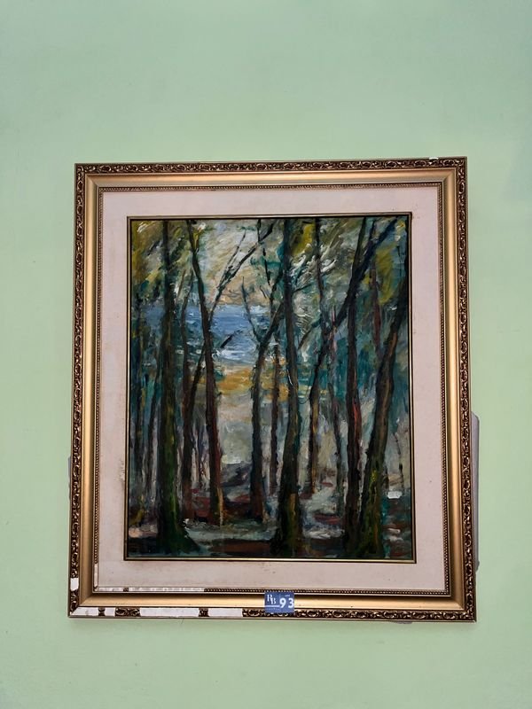 Cuadro Pintura "Motivo Bosque" con Marco Dorado