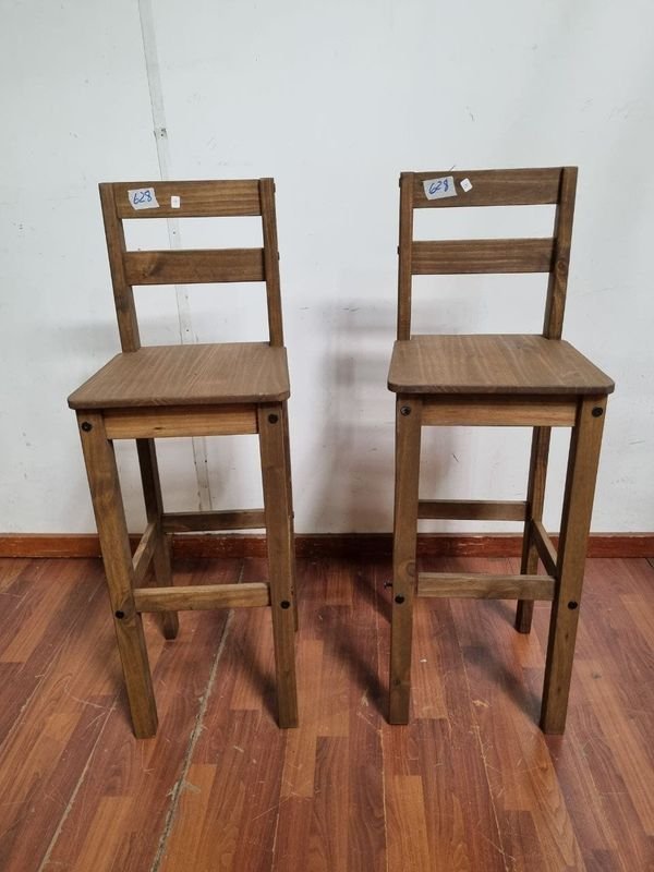 Banquetas Altas de Madera con Respaldo - Set de 2