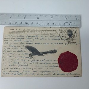 Postal Francesa Antigua 1910 París-Montevideo con Sello de Lacre y Aviación - imagen 3