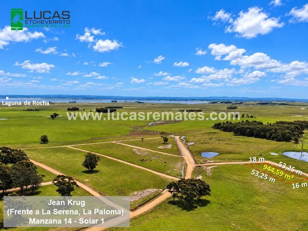 Terreno Esquinero 944.59 m² en La Paloma, Rocha - Vista a Laguna