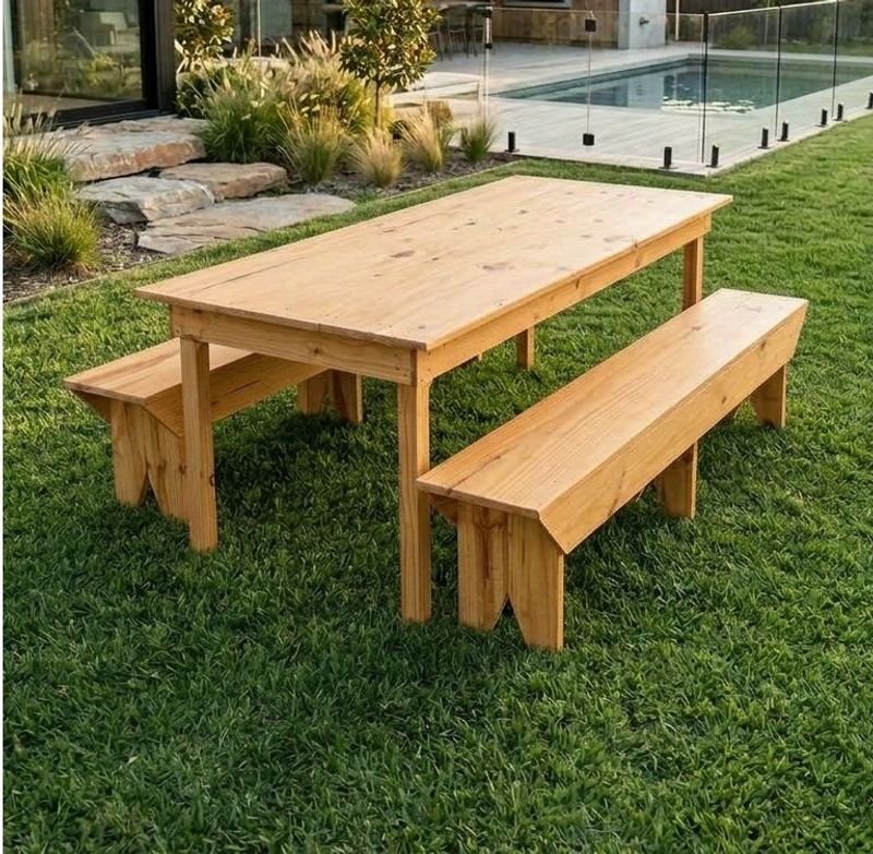 Juego de Mesa de Exterior con Dos Bancos de Madera para Jardín