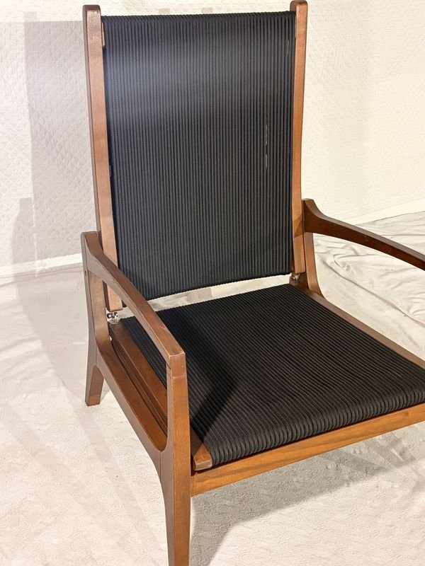 Set de 3 Poltronas de Exterior en Madera y Cuerda Náutica Negra