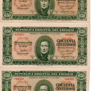 Lote anterior: Billetes de 50 Centésimos de Uruguay - Serie C, 1939