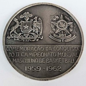 Medalla de Cobre Plateado Brasil 1962 Baloncesto Mundial Art Deco - imagen 2