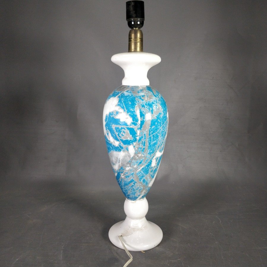 Lámpara de Mesa Cerámica Blanca y Celeste 54cm
