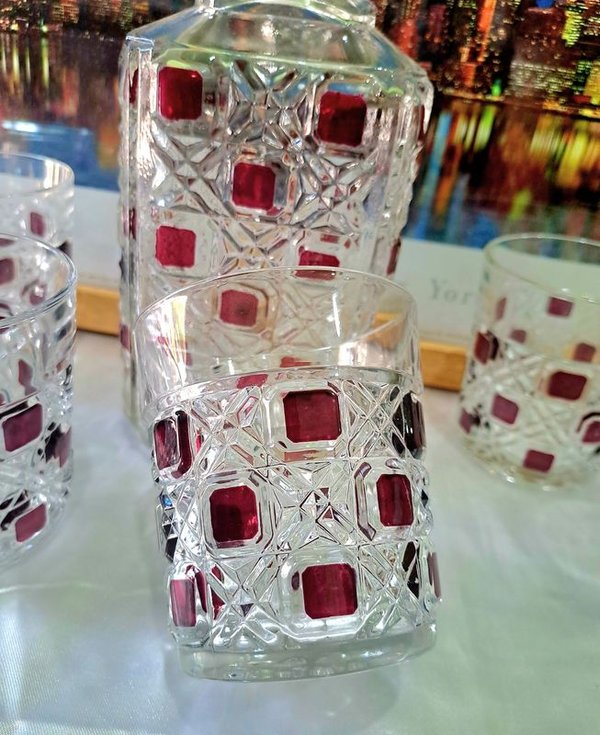 Juego de Whisky Frances en Vidrio Transparente con Patron en Cuadrados - imagen 2