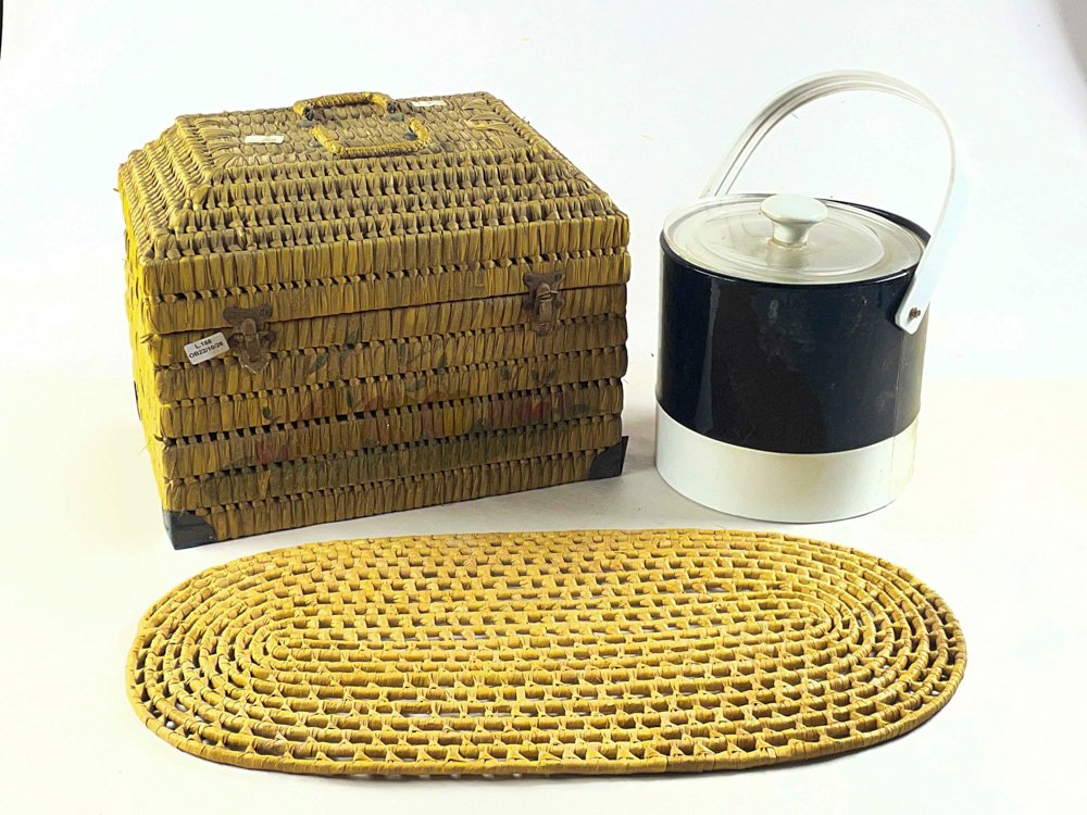 Canasto de Mimbre, Hielera y Individual de Fibra Natural