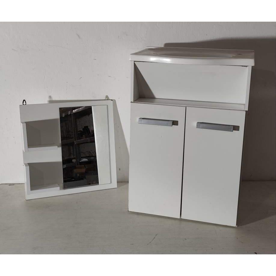 Mueble de Baño Blanco con Bacha y Espejo con Estantes