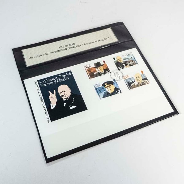Sobre de Primer Día "Isla de Man" Conmemorativo de Winston Churchill 1990 - imagen 1