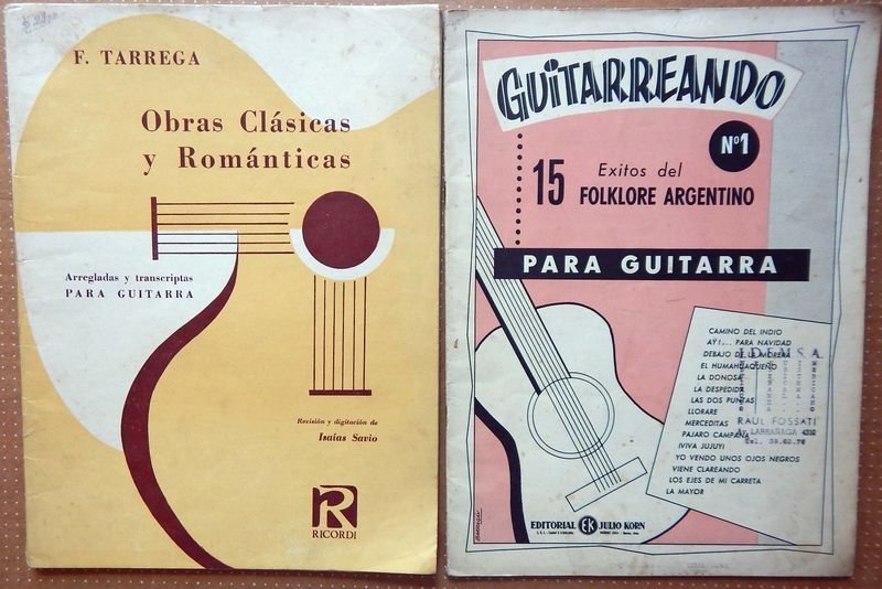 Dos Libros de Música para Guitarra: Obras Clásicas y Románticas de Tárrega y Éxitos de Folklore Argentino