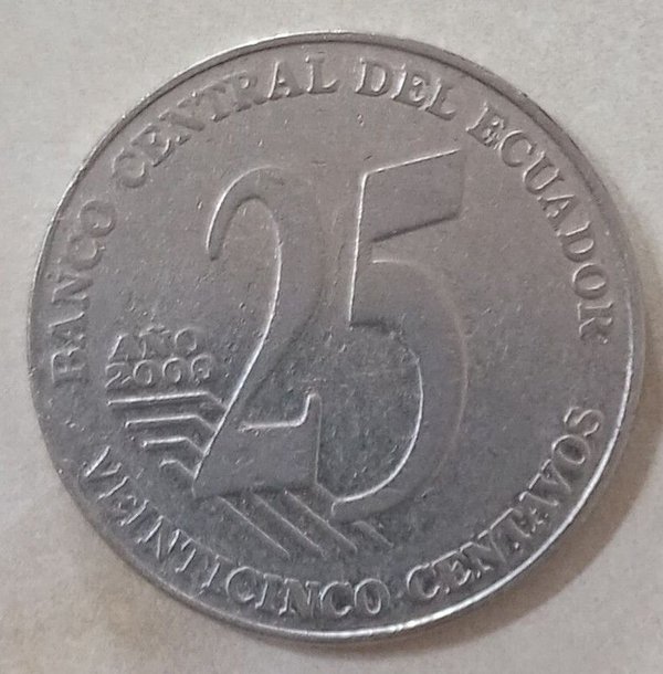 Moneda de 25 Centavos de ECUADOR con imagen de José Joaquín de Olmedo - imagen 2