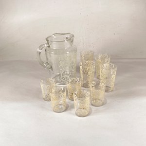 Jarra y Vasos de Vidrio Labrado con Diseño Floral - imagen 1