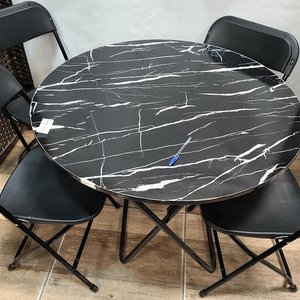 Mesa Redonda Plegable Marmolada con 4 Sillas Negras Plegables - imagen 3
