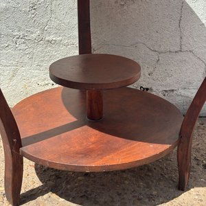 Mesa Auxiliar Redonda de Madera con Repisa Inferior - imagen 2