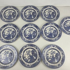 10 Platos Llanos Ingleses Motivo Willow Azul y Blanco - imagen 3