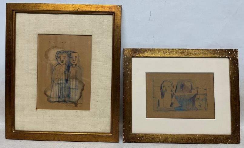 Oscar García Reino "Pareja" - Dos Dibujos a Tinta Sobre Papel