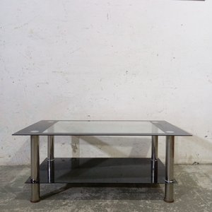 Lote siguiente: Mesa de Living Moderna Vidrio Transparente y Negro con Patas Cromadas