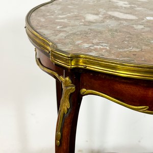 Mesa Francesa Redonda de Caoba con Mármol y Bronce - imagen 4