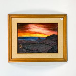 Lote anterior: Cuadro Técnica Mixta en Relieve: Paisaje Costero Rocoso al Atardecer