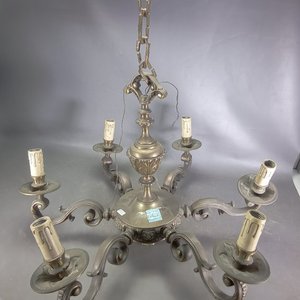 Araña de Bronce Macizo Antigua de 6 Luces con Cadena y Florón - imagen 6