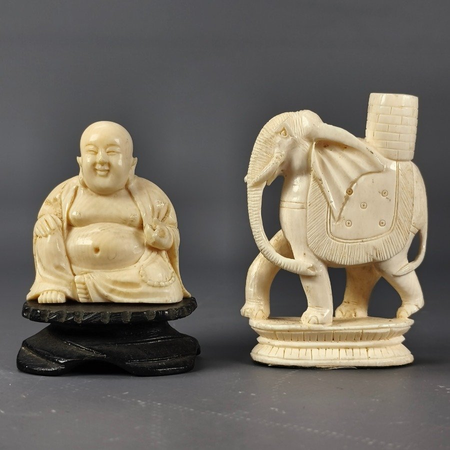 Estatua de Buda y Elefante tallados en marfil - imagen 2