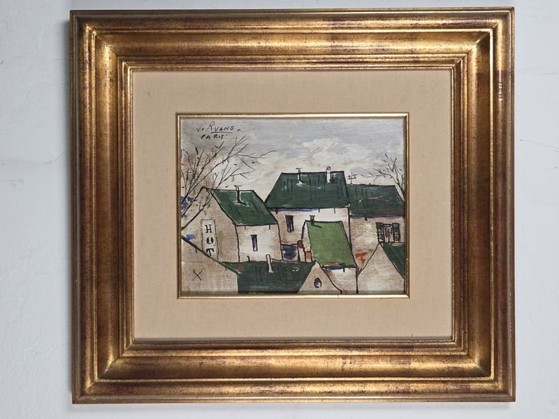 Óleo "Techos Verdes" del artista Ruano, París