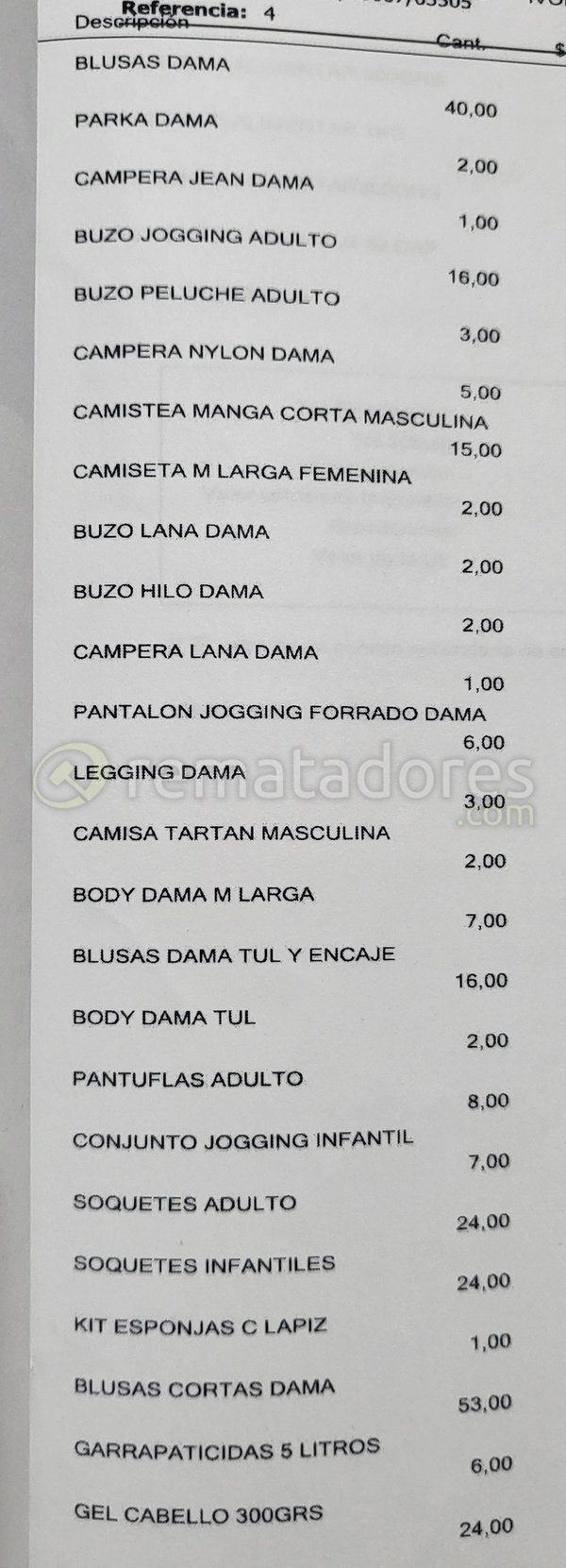 Lista de Ropa y Artículos Varios de Remate