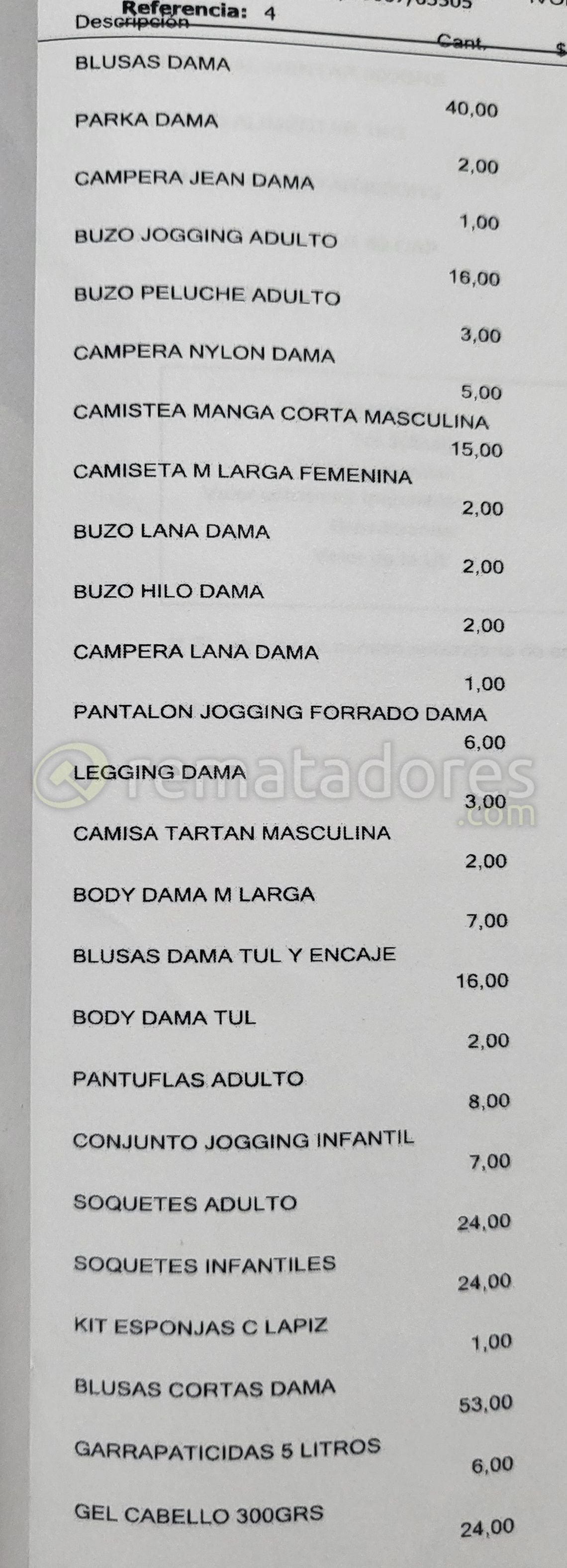 Lista de Ropa y Artículos Varios de Remate