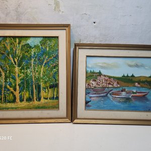 Lote anterior: Dos Cuadros al Óleo: Paisaje Boscoso y Puerto con Embarcaciones, Firmados y Enmarcados
