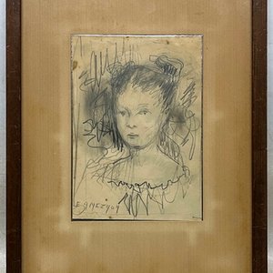 Dibujo "Niña" de Eduardo Amezaga, Lápiz sobre Papel, 20 x 14 cm - imagen 2