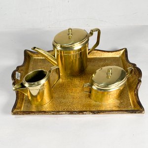 Bandeja Dorada con Lechera, Tetera y Azucarero Vintage - imagen 3