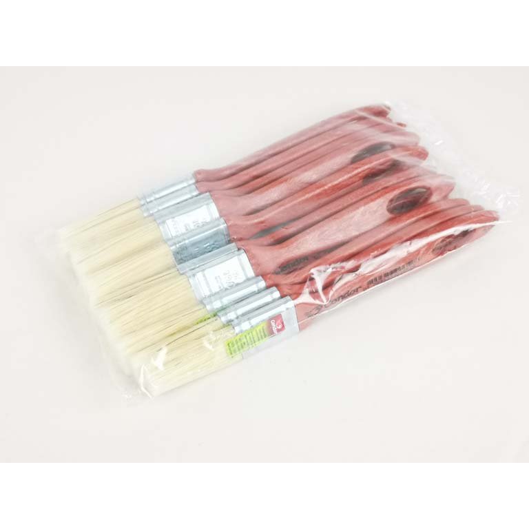 Set de 12 Pinceles de Cerda Blanca, Mango Rojo