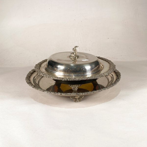 Bandeja y Centro Metálico Labrado con Tapa - Metalart Rep. France - imagen 1