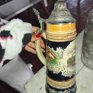 Jarra de cerámica coleccionable estilo bávaro y jarra de vidrio - imagen 2