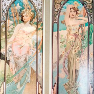 Dos Láminas Art Nouveau de Damas, Estilo Mucha - imagen 2