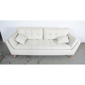 Sofá de Tres Cuerpos Tapizado en Tela Color Marfíl con Almohadones Capitoneados - imagen 2