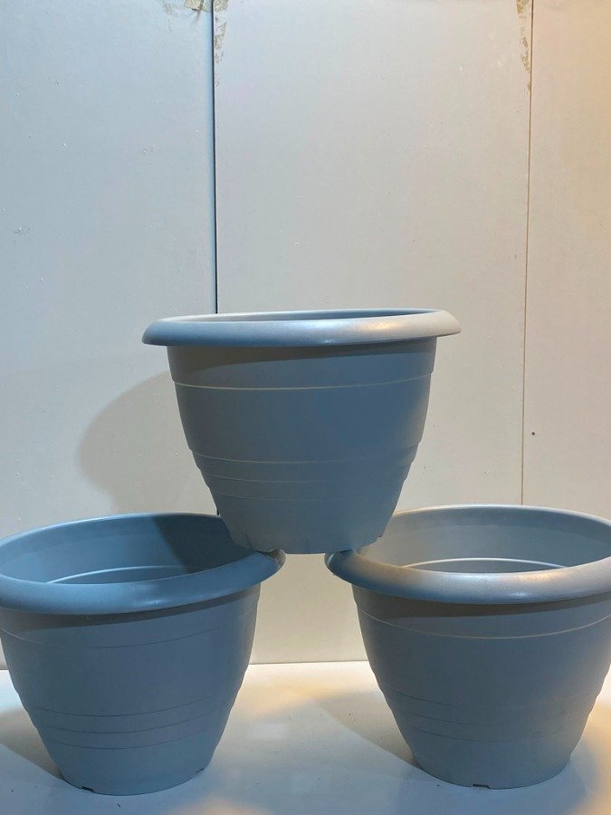 3 Macetas Grandes de Plástico Gris 43cm