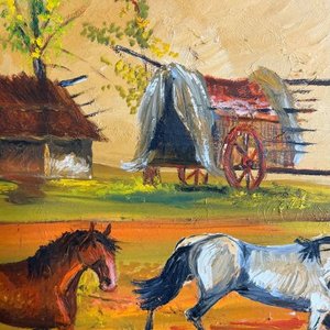 Óleo "Caballos" de Juan Castells, 50 x 74 cm - imagen 5