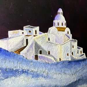 Cuadro Óleo Paisaje Nocturno con Luna y Pueblo Blanco - imagen 6