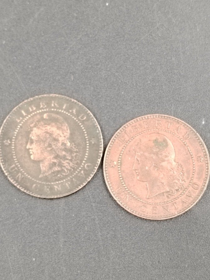 Argentina: Lote de 2 Monedas de 1 Centavo (1883 y 1884) en Bronce