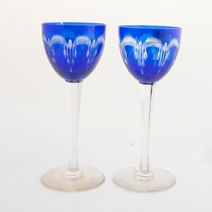 Juego de 2 Copas Altas de Cristal Azul Tallado - imagen 1