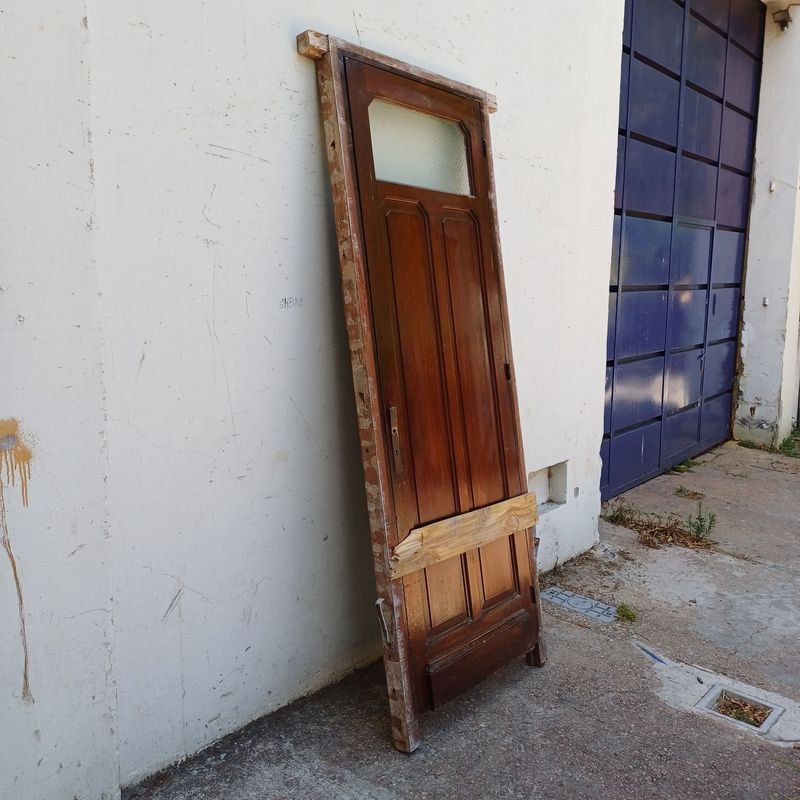Puerta de tablero y vidrio con marco, completamente en cedro - imagen 3