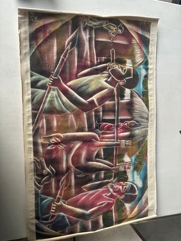 LIENZO TRAÍDO DESDE ÁFRICA - Pintura de hombre y mujer en África